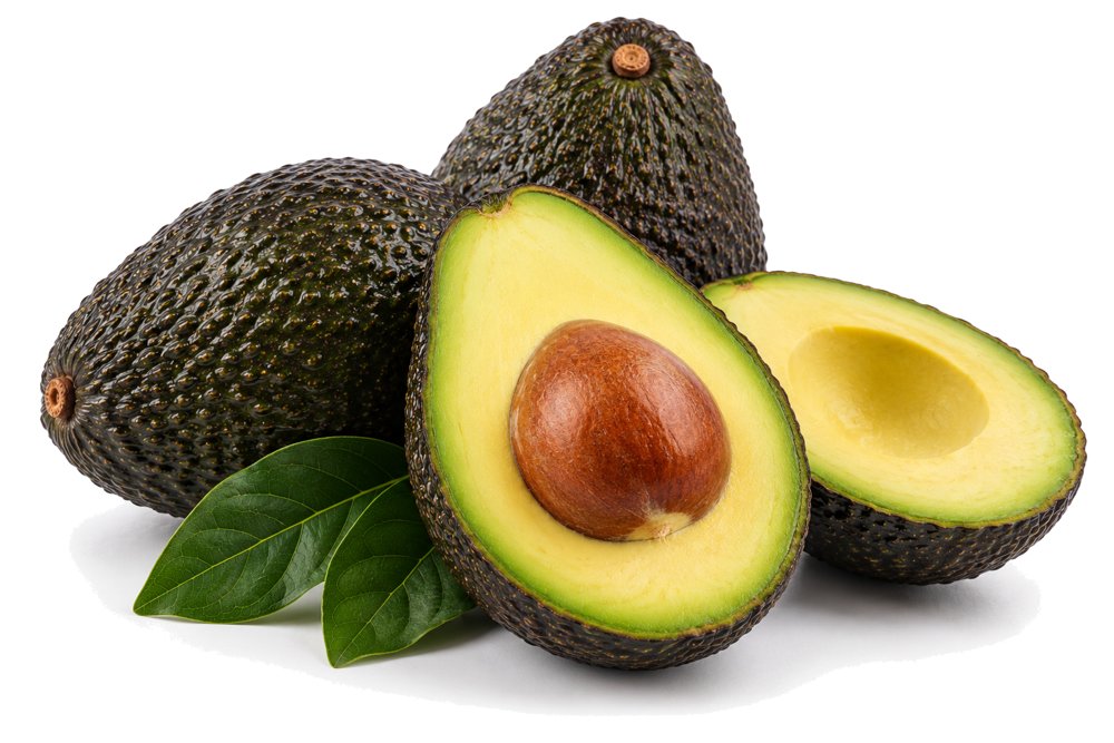 Hass avocados, whole and halved